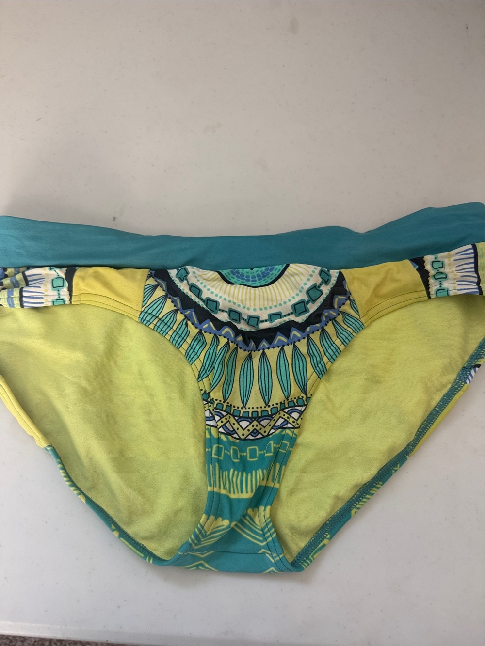 PRANA Medium Yellow & Teal Printed Bikini Bottom